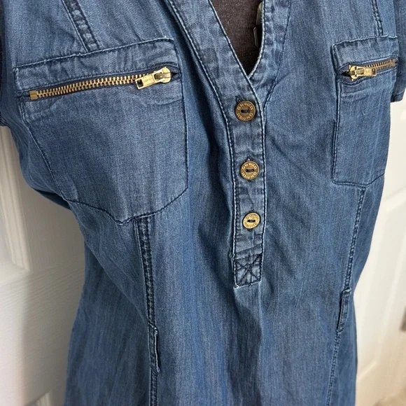 G by Guess Navy Denim Dress with Zipper Accents retro western boho✨ - Picture 3 of 10